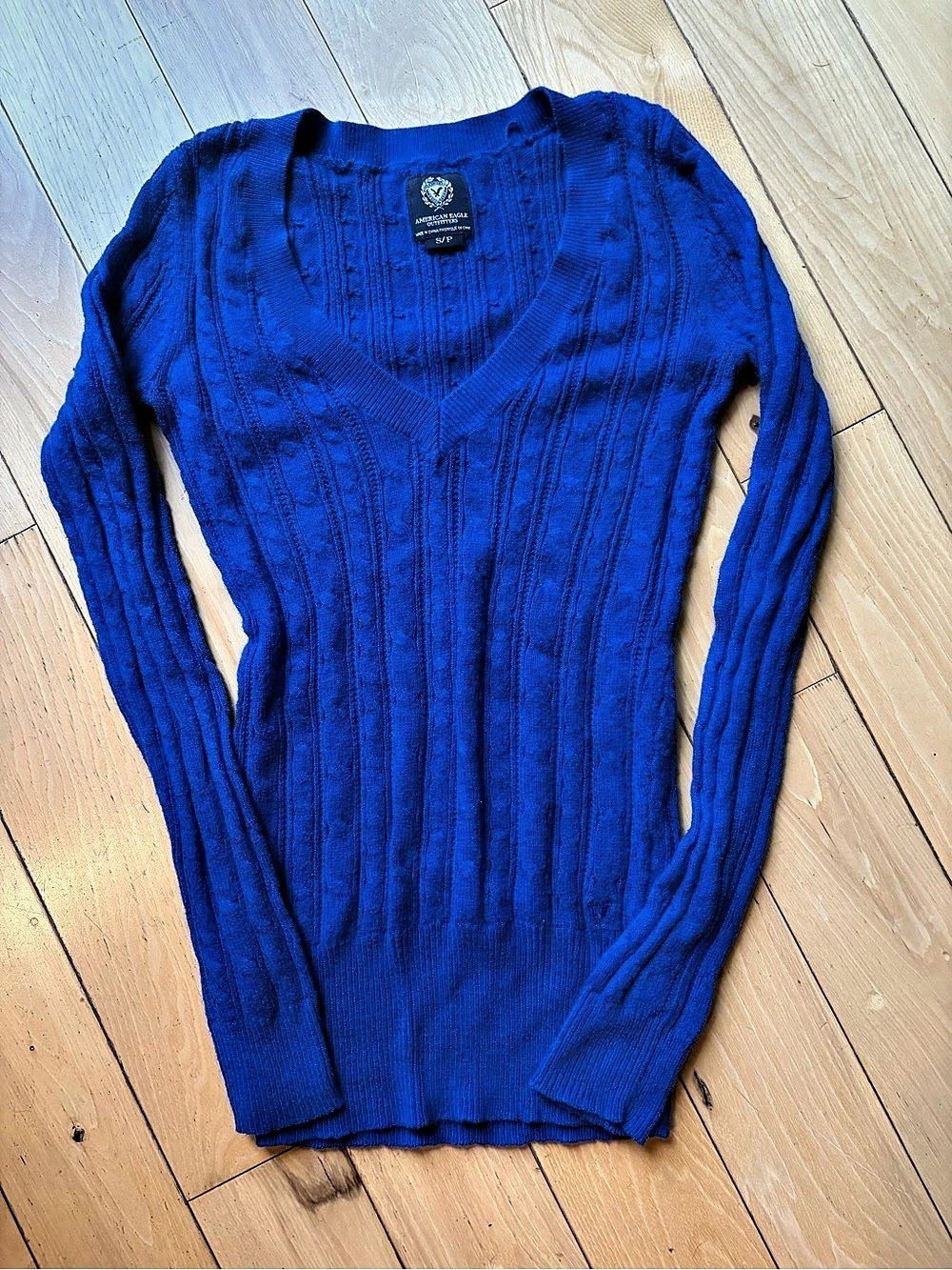 Vintage Y2K American Eagle Outfitters Blue Cable Knit Preppy Bella Sweater Size